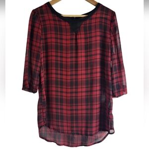 Elegant Red and Black Plaid Women's Blouse